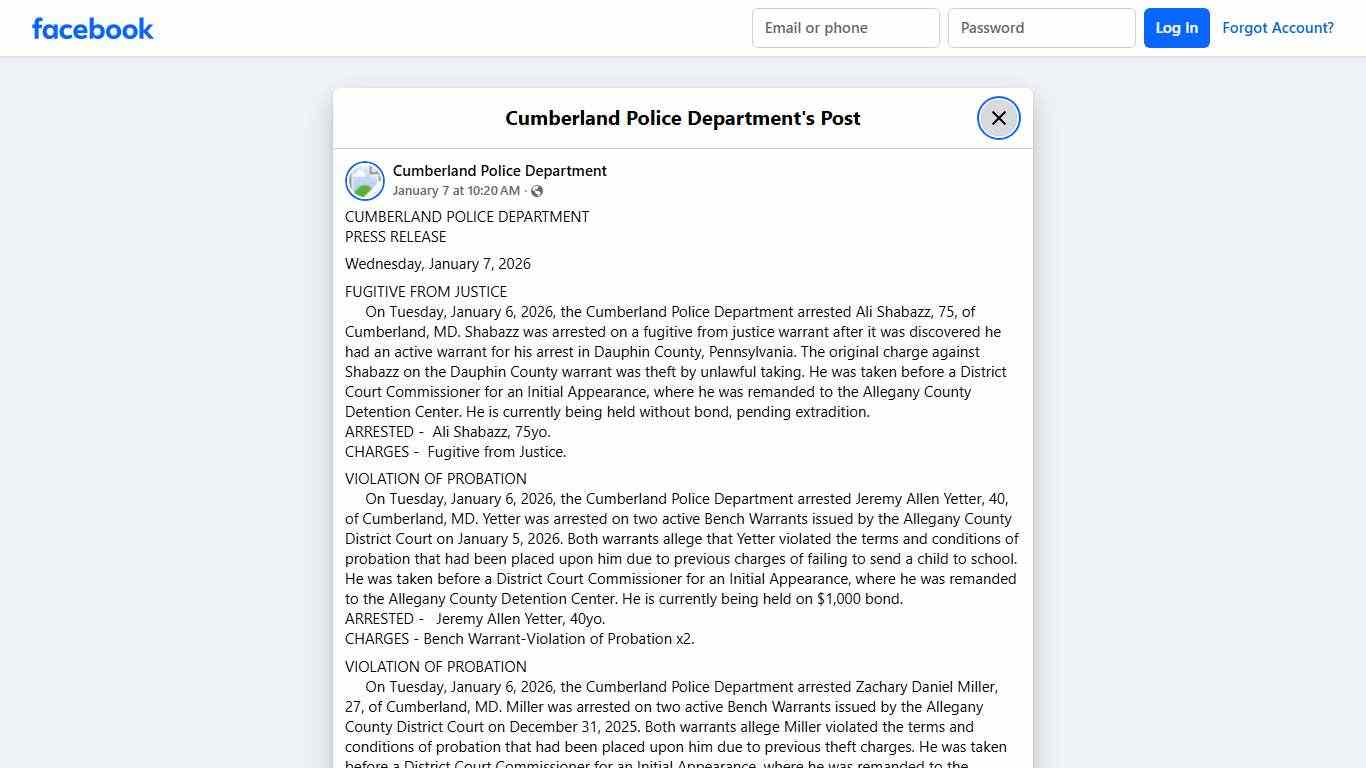 CUMBERLAND POLICE... - Cumberland Police Department Facebook