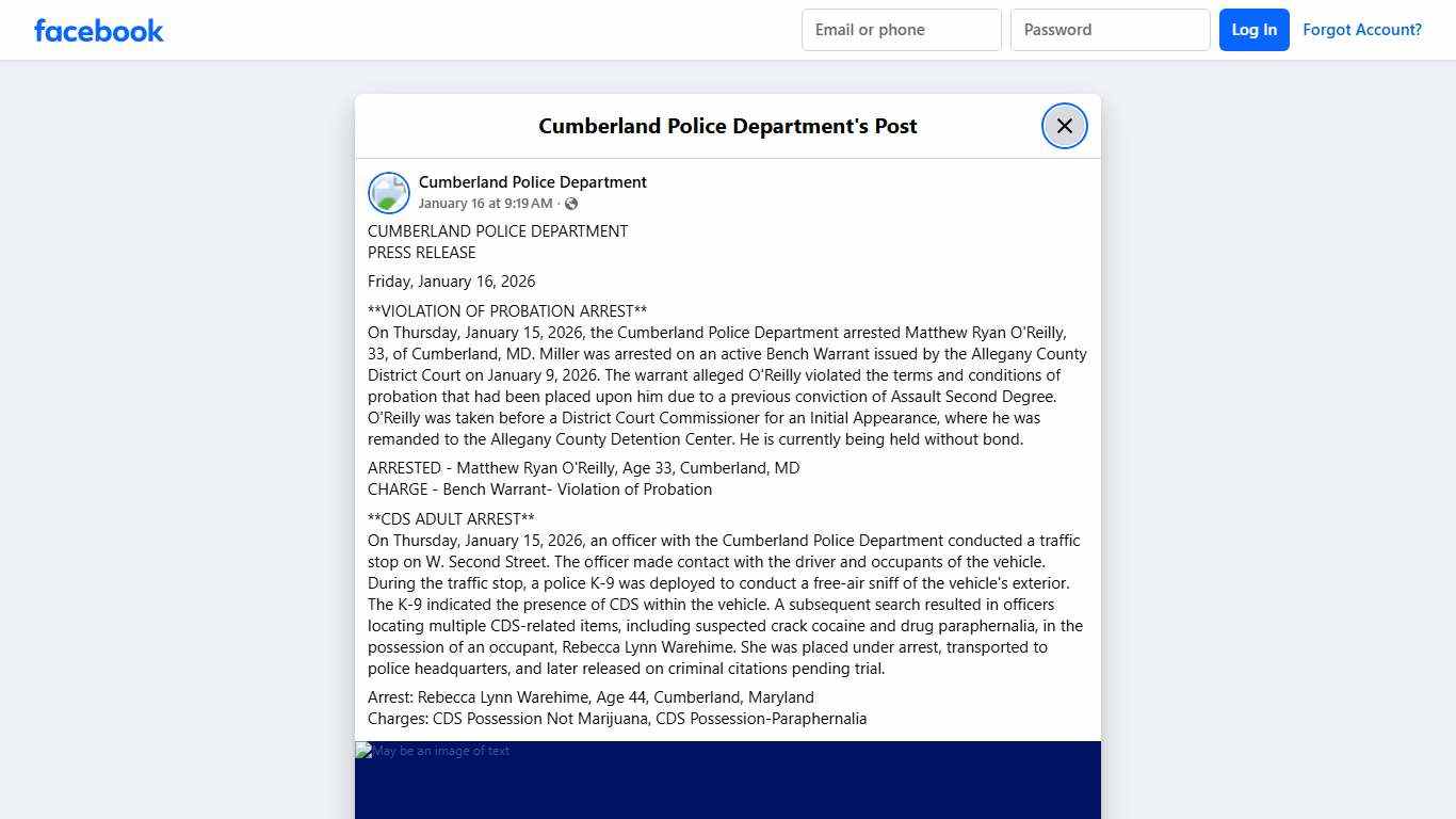 CUMBERLAND POLICE... - Cumberland Police Department Facebook