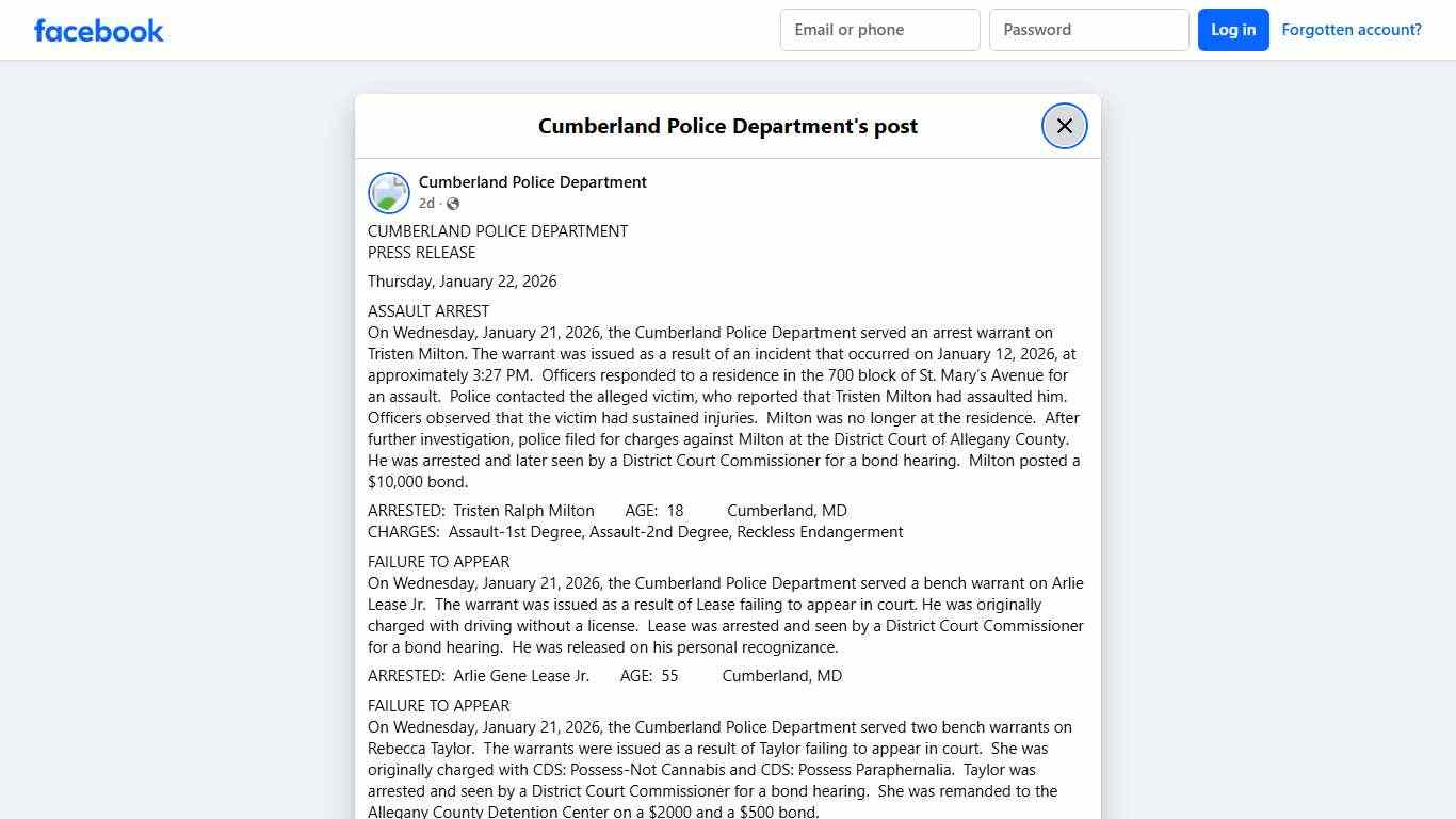 CUMBERLAND POLICE... - Cumberland Police Department Facebook